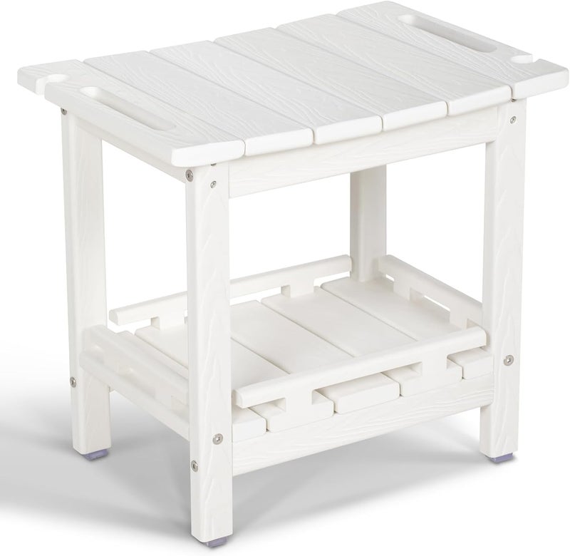 NALONE Corner Shower Stool, HDPE Shower Bench for Inside Shower, Small Shower Chair Seat for Shaving Legs with Storage Shelf, Soap Box and No-Slip Feet (Milk White)